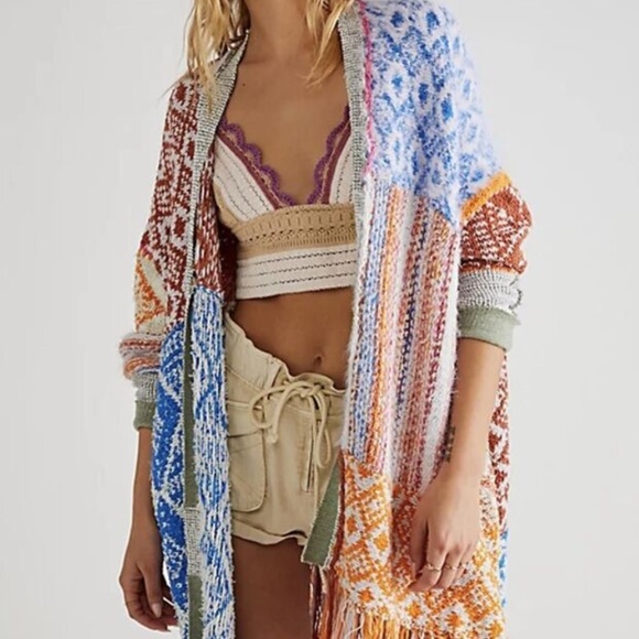 Free People Sweaters - Free People At Dawn Poncho Patchwork Open Knit Beachy Slouchy Cardigan M/L